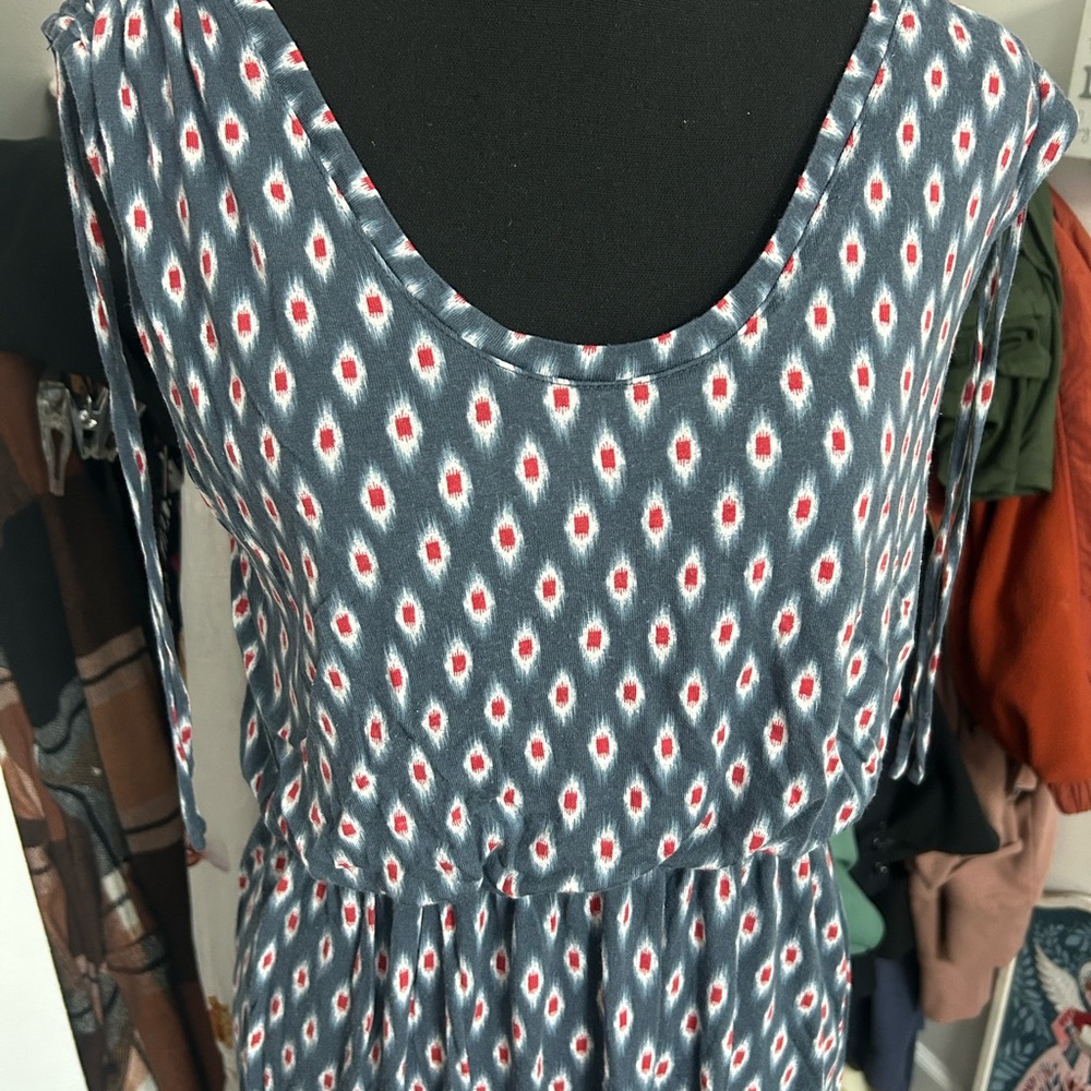 LOFT Navy and Red Patterned dress- MP - Picture 5 of 9